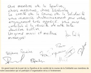 Message remerciements Course Solidarité 2012